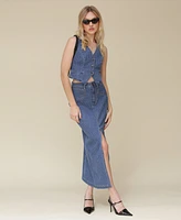 Avec Les Filles Women's Denim Front-Slit Maxi Skirt