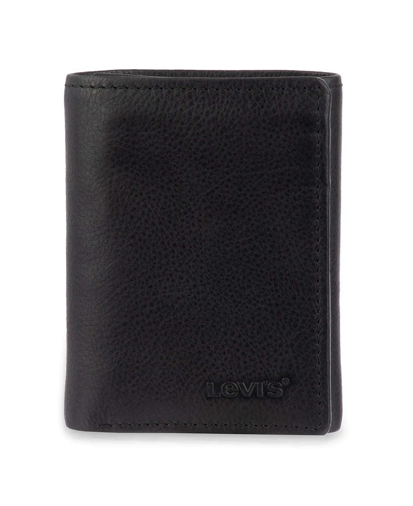 Levi's Men's Rfid Genuine Leather Trifold Wallet with Hidden Zipper Pocket