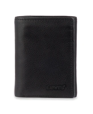 Levi's Men's Rfid Genuine Leather Trifold Wallet with Hidden Zipper Pocket