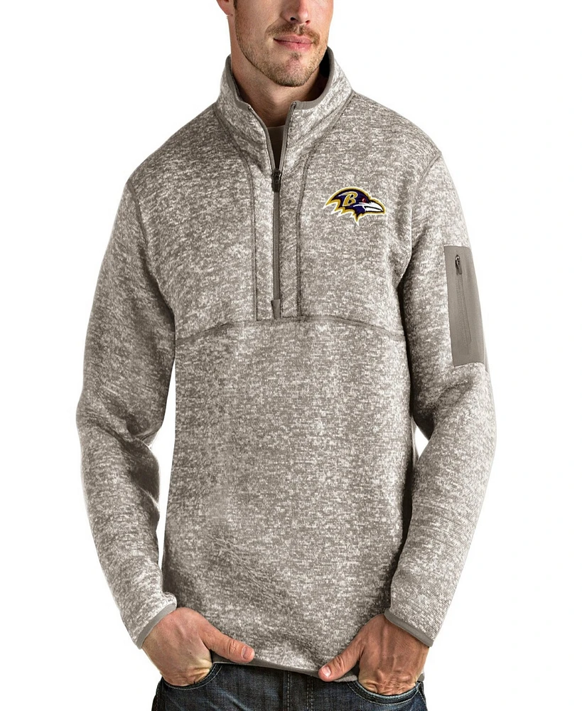 Antigua Men's Oatmeal Baltimore Ravens Fortune Quarter-Zip Pullover Jacket