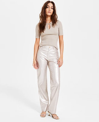 Guess Women's Ambra Metallic Straight-Leg Pants