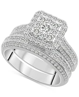 Diamond Halo Cluster Bridal Set (1-1/2 ct. t.w.) in 14K White Gold