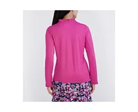 Stella Parker Women's Long Sleeve Ruffle Collar Zip Up Top