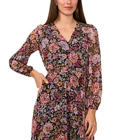 Msk Petite Floral-Print Faux-Wrap Blouson-Sleeve Dress