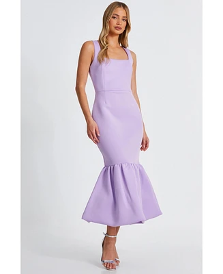 Quiz Women's Scuba Foam Square Neck Bubble Hem Maxi Dress