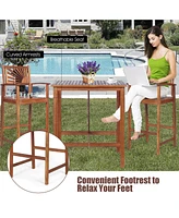 Gouun 3 Pieces Acacia Wood Patio Bar Set with Sunflower Patterned Backrest