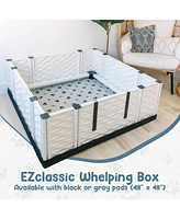 Ezwhelp EZclassic 48" x 48" Puppy Dog Whelping Box Playpen w/Rails & Liner, Gray