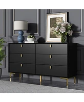 Homsee Black 6-Drawers Classic Wooden Cabinet with Golden Legs and Handles