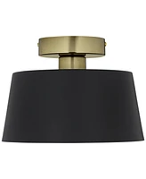 Possini Euro Design McCovey 9 3/4" Modern Semi Flush-Mount Ceiling Light Fixture Kitchen Foyer Hallway Drum Round Black Brass Finish Metal Bedroom Bat