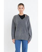 English Factory Women's V Neckline Oversized Sweater