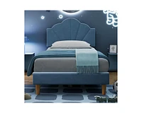 gaomon Twin Bed Frames Boys, Twin Velvet Upholstered Bed Frame with Adjustable Headboard, Strong Wood Slat Support, No Box Spring Needed