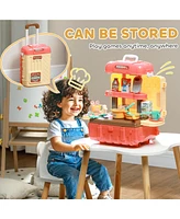 Qaba 3 in 1 Play Kitchen Set, Foldable Pretend Play Toys for 3-6 Years Old