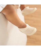 Komuello Baby Girls First Walk Sock Shoes Flat - Sweet Latte Lace