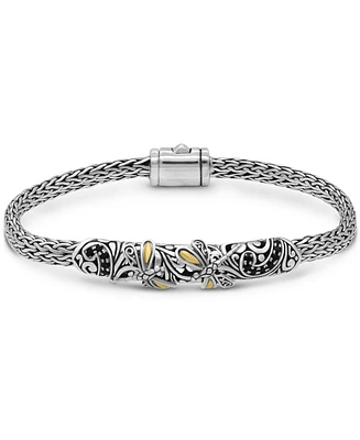 Devata Black Spinel & Bali Dragonfly with Dragon Bone Chain Bracelet in Sterling Silver and 18K Gold, Medium 7.5 in