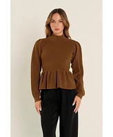 English Factory Women's Peplum Waist Knit Top