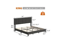 gaomon King Bed Frame, Linen Upholstered Platform King Bed Frame with Height Adjustable Headboard