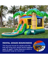 Hero Kiddo HeroKiddo Tropical Breeze Bounce House & Water Slide Combo with Detachable Pool (No Blower Included), Commercial Grade Inflatable