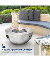 SereneLife 40,000 Btu Round Propane Gas Fire Pit Table with Blue Glass Rocks and Cover