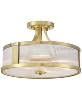 Possini Euro Design Randall 16" Modern Semi Flush-Mount Ceiling Light Fixture Kitchen Foyer Hallway Drum Round Brass Finish Glass Bedroom Bathroom Ent