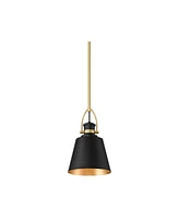 Possini Euro Design West 8" Mid Century Modern Pendant Ceiling Light Fixture Dining Room Over Table Kitchen Island Foyer Drum Hanging Matte Black Sand