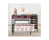gaomon Dining Table Set for 4, Kitchen Table Set for 4 with 2 Benches, Rectangular Dining Room Table Set with Wine Rack & Storage Shelves