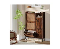 gaomon Shoe Cabinet, Free Standing Shoe Storage Cabinet with 3 Flip Drawers and Adjustable Side Cabinet, Rattan Wooden Shoe Rack