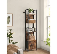 Slickblue 5-Tier Bookshelf with Drawer, Industrial Bookcase with Steel Frame for Living Room & Home Office