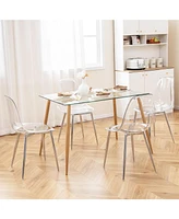 Gouun Set of 4 Dining Chairs Modern Plastic Shell Side Chair with Seat and Wood Legs