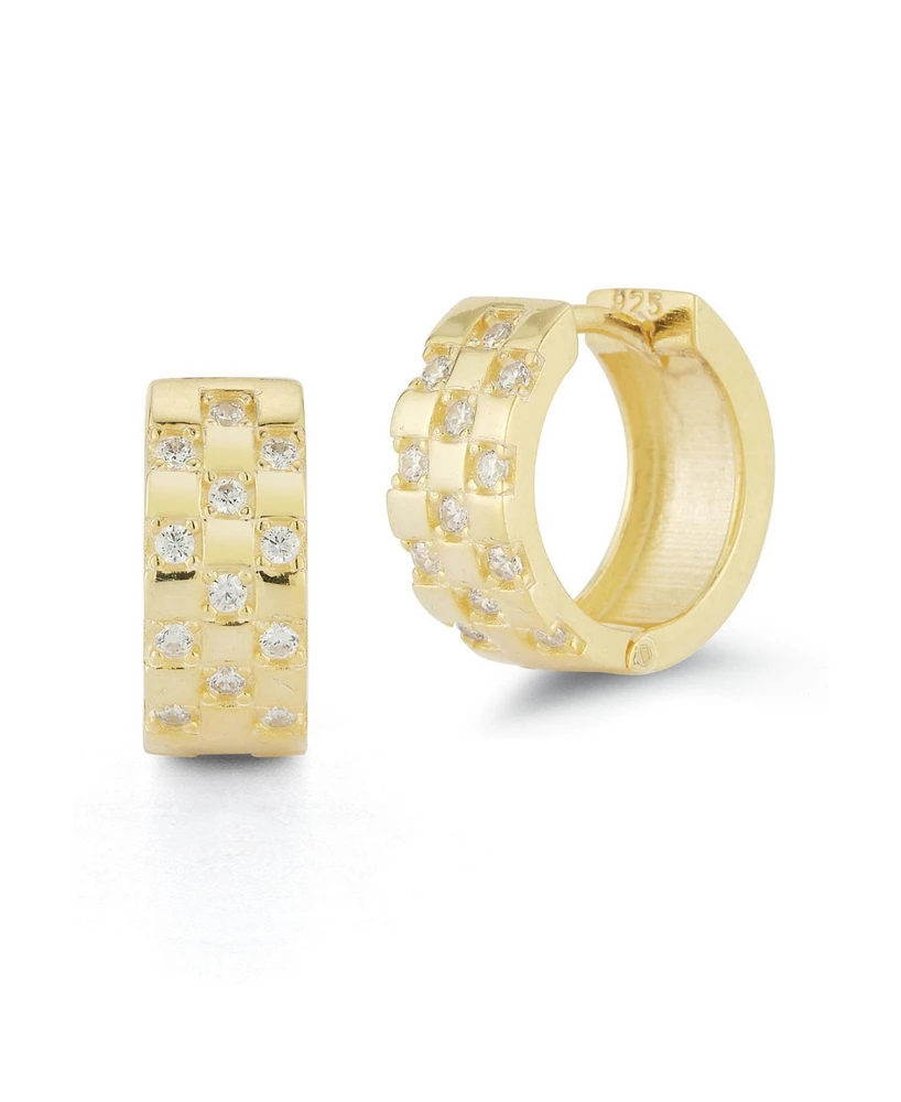 Rachel Zoe 14K Gold Plated Sterling Silver Checkered Bold Huggie Hoop Earrings