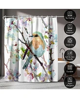 Americanflat 71x74 Robin and Apricot Tree Blossom Shower Curtain - 100% Polyester Shower Curtain