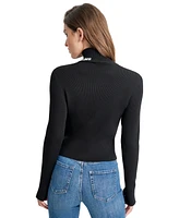 Dkny Jeans Women's Logo Ribbed Knit Turtleneck Top