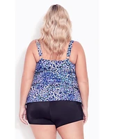 Avenue Plus Size Ruffled Print Tankini Top