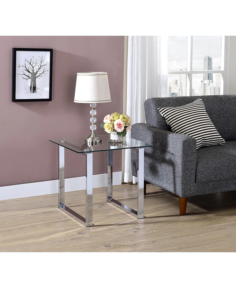 Kings Brand Furniture Bevan Chrome With Glass Top End Table