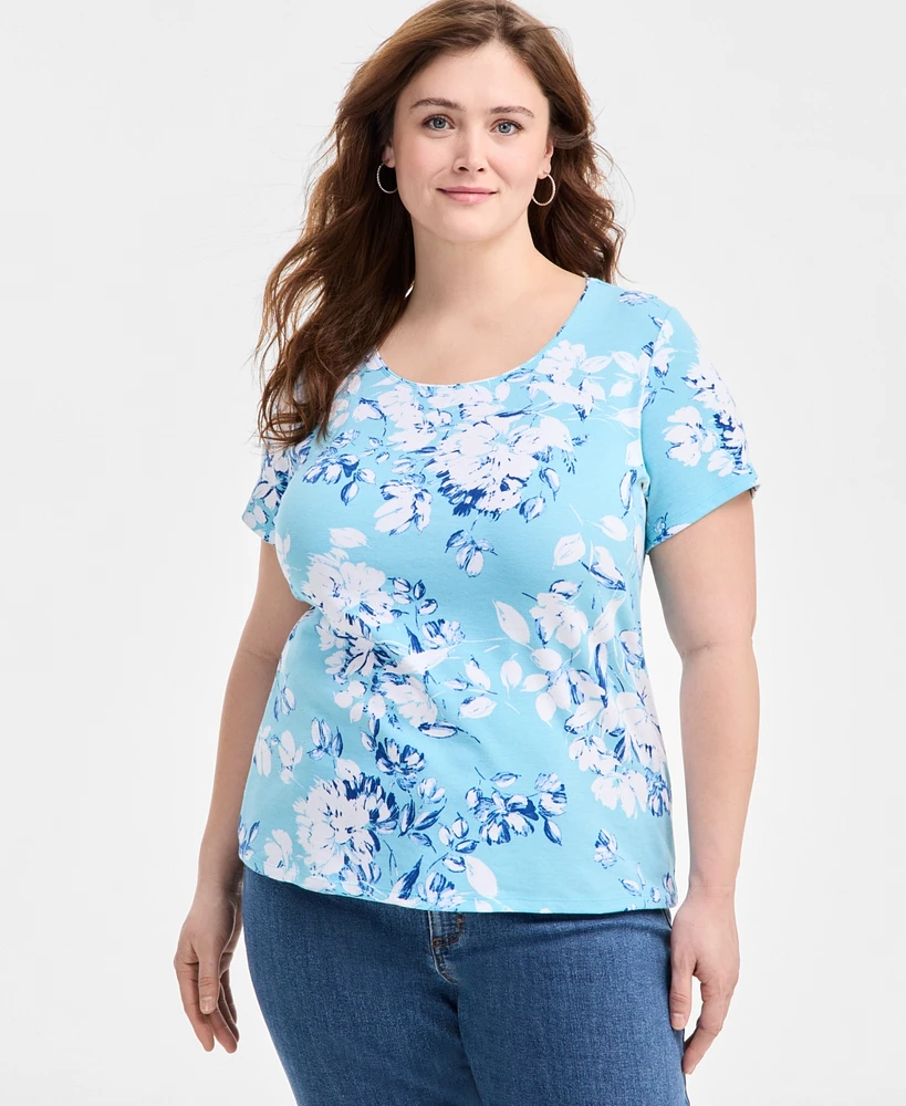 Style & Co Plus Printed Scoop-Neck Top
