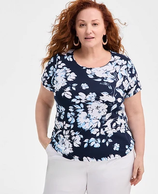 Style & Co Plus Printed Scoop-Neck Top, Exclusively at Macy's