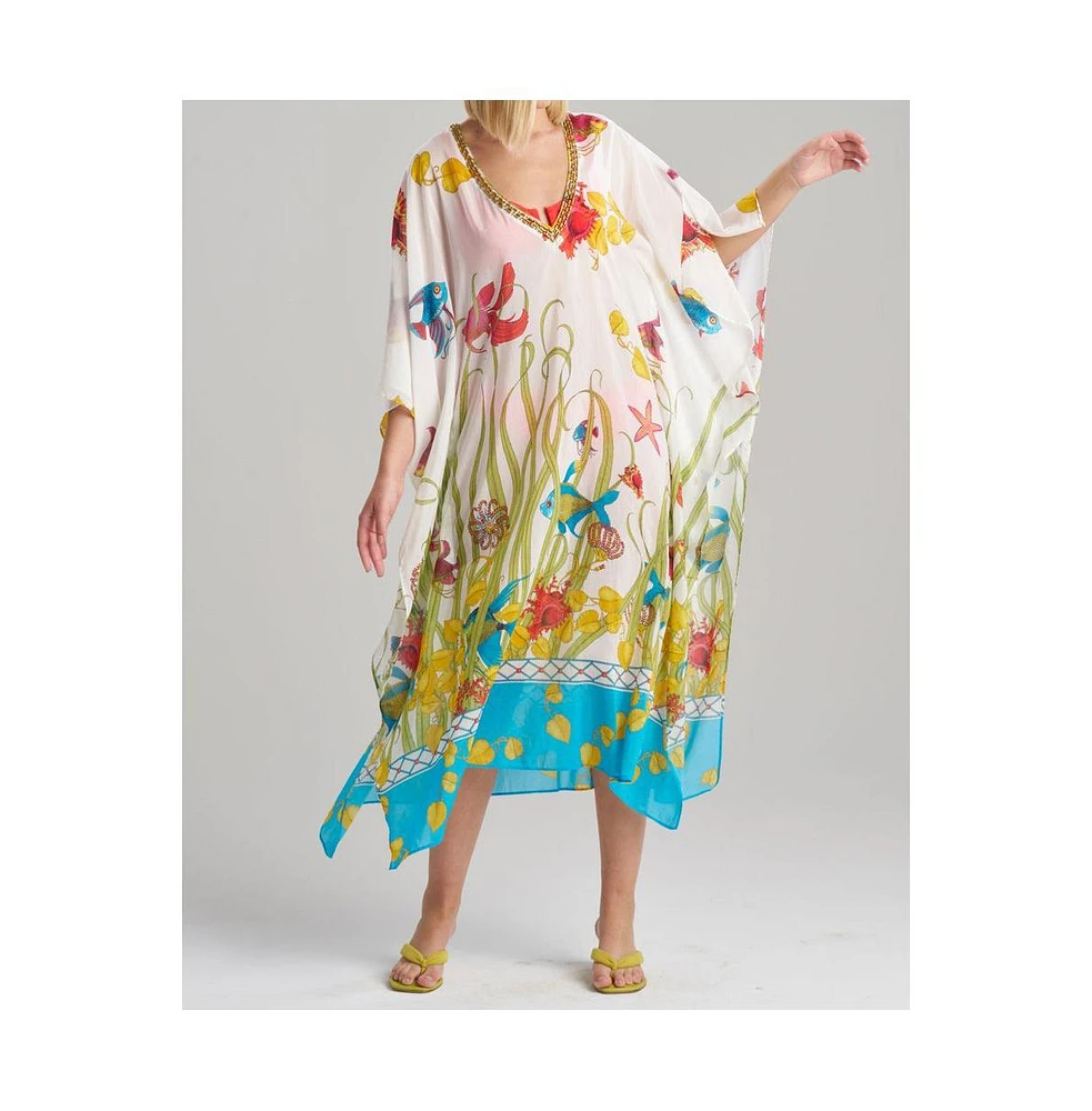 Natori Women's Aquatic Caftan with Beads