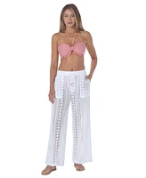 Raviya Women's Crochet Pull-On Cover-Up Pants