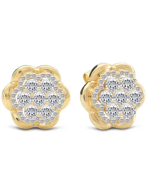 Devata Cubic Zirconia Rose Stud Earrings in 14K Gold, approx. 4.3 grams