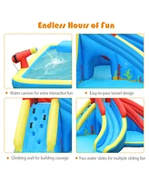 Gymax Inflatable Water Park Bounce House Crab w/ 2 Slides Climbing Wall Tunnel