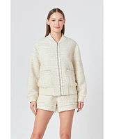 endless rose Women's Tweed Bomber Jacket