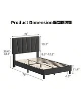 gaomon Bed Frame With Headboard,Linen Upholstered Platform Bed With Adjustable Diagonal Channel Tufted Headboard