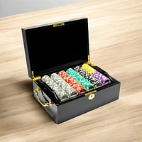 Slickblue Las Vegas Poker Chip Set (500 Count) – Clay Composite Chips in Black Mahogany Wood Case for Classic Casino Play