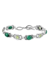 American West Jewelry Sterling Silver Malachite Peridot Concha Link Bracelet