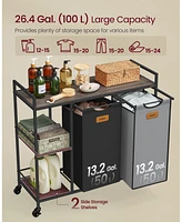Slickblue 100L Laundry Hamper with 2 Compartments, Rolling Laundry Sorter Cart, Shelves, Removable Liners