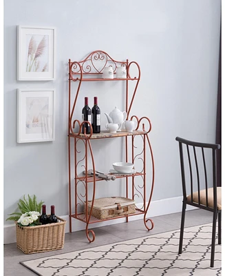 Kings Brand Furniture – Baker s Rack for Kitchen with Storage Shelves, Coffee Bar, Microwave Stand, Orange