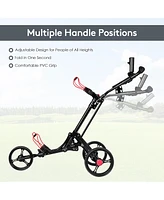 Gymax 3 Wheels Golf Push Pull Cart Folding Golf Pull Trolley w/ Adjustable Handle