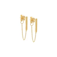 Solid Bar Front Back Chain Stud Earring 14K