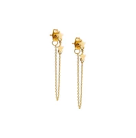 Solid Double Star Front Back Chain Stud Earring 14K