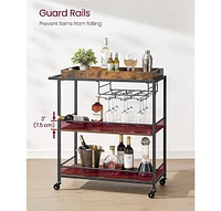 Slickblue Bar Cart 3-Tier Kitchen Serving Cart with Storage, Wheels with Brakes, and Adjustable Leveling Feet