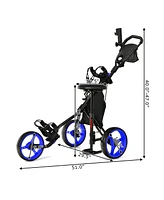 Gymax 3-Wheel Foldable Golf Push Pull Cart Trolley w/ Seat Adjustable Handle